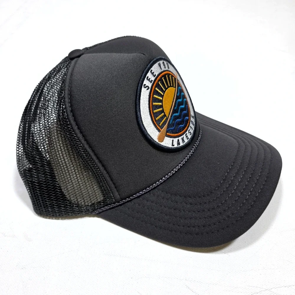 Port Sandz Trucker Hat Mens Surf Black See You Lakeside Patch Snapback Mesh Cap